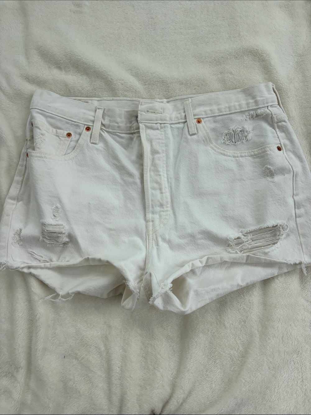 Levi's White Distressed Cutoff Jean Shorts